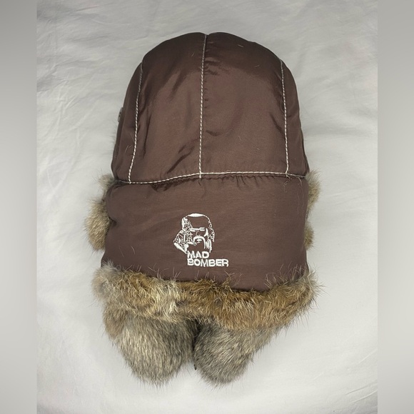 Mad Bomber Hat XL Brown Trapper Rabbit Fur Lined Snap Button Pilot Cap - Picture 3 of 5